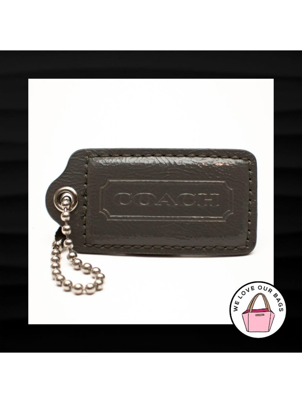 2.5" Large COACH GRAY PATENT LEATHER KEY FOB BAG